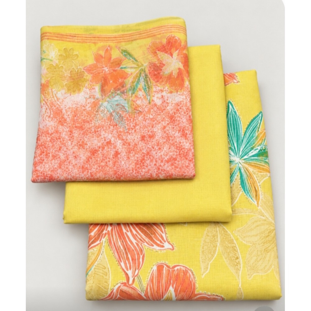 Printed Cotton 3 Piece Dress Material with Rayon Bottom & Georgette Dupatta