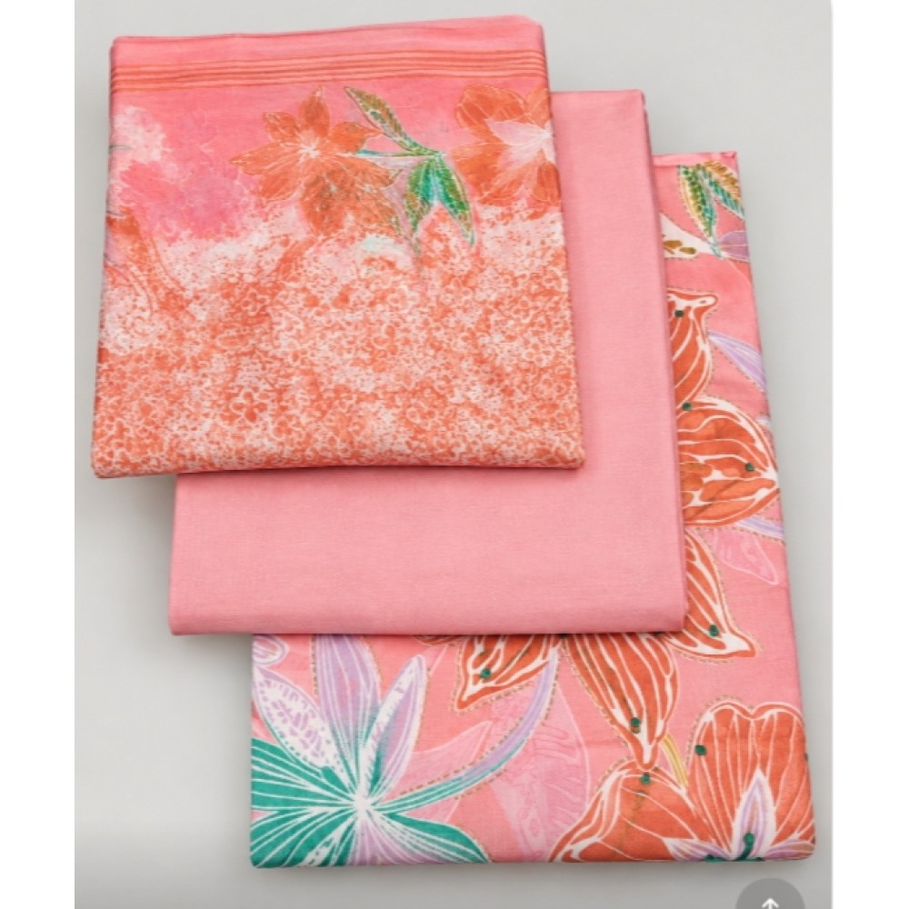 Printed Cotton 3 Piece Dress Material with Rayon Bottom & Georgette Dupatta