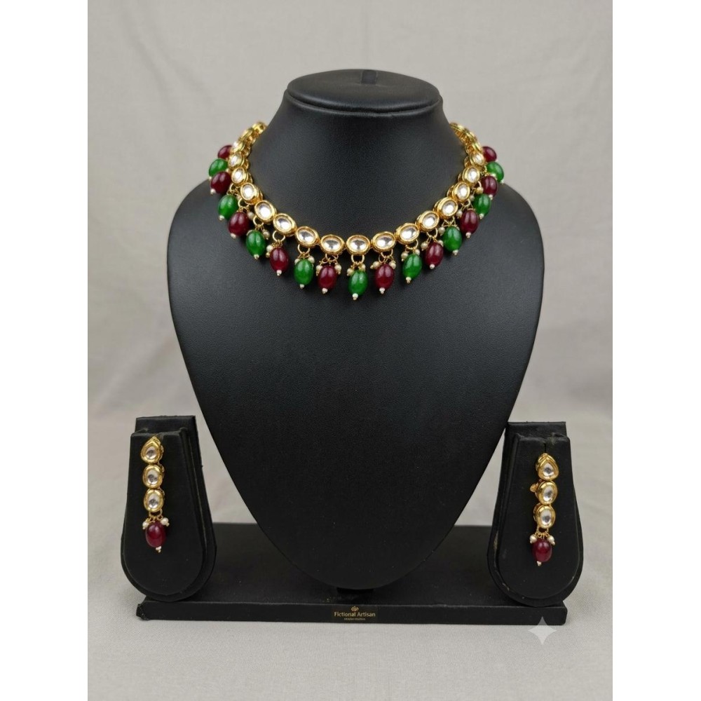 Traditional Kundan Necklace-maroon&green