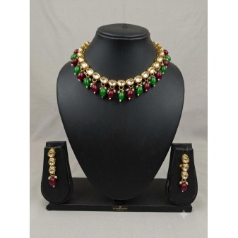 Traditional Kundan Necklace-maroon&green