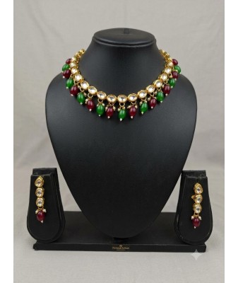 Traditional Kundan Necklace-maroon&green