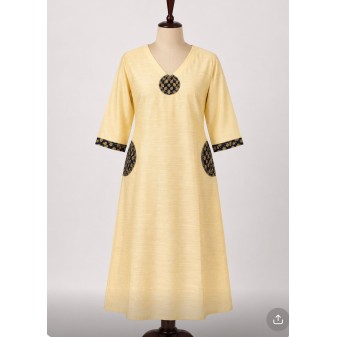 Raw Cotton A-Line Kurti with Appliqué Work Cream