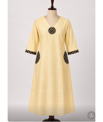 Raw Cotton A-Line Kurti with Appliqué Work Cream
