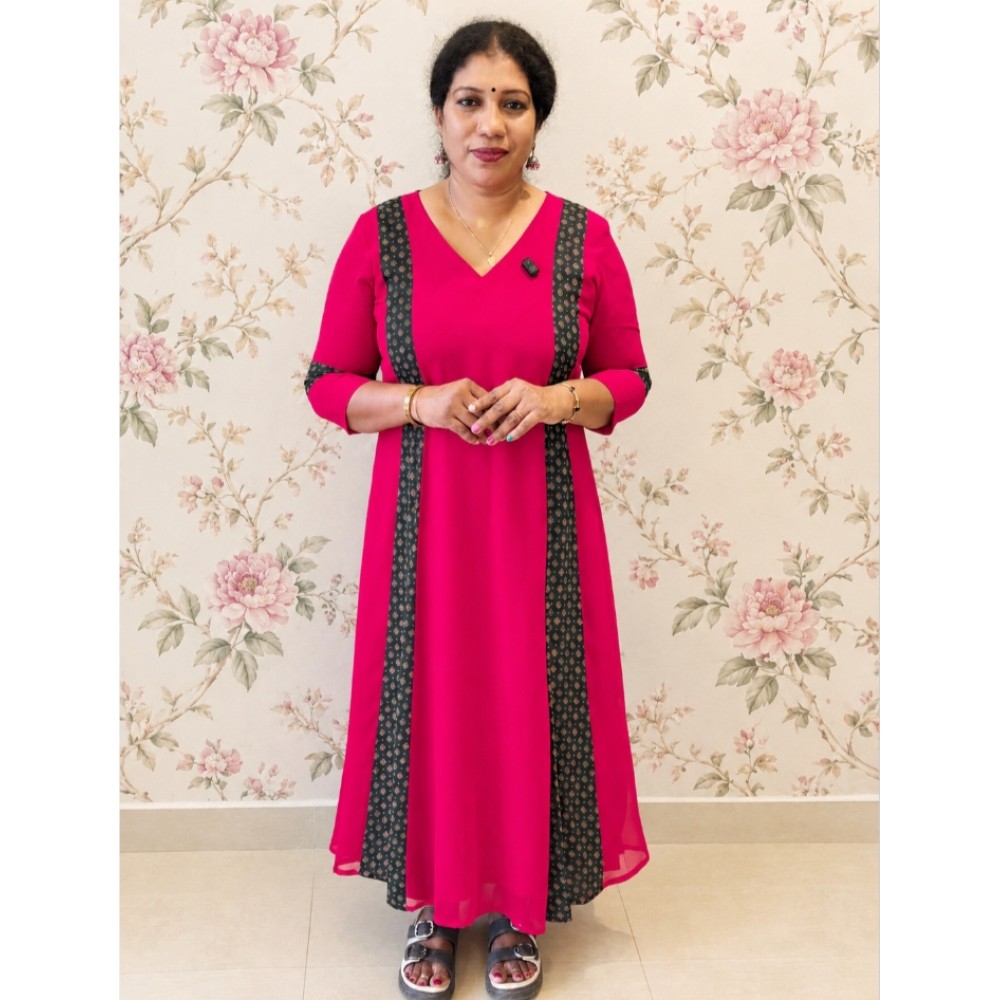 Chiffon Kurti A-line with panel cut-Rani Red