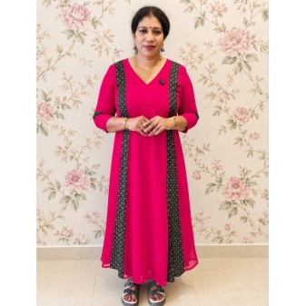 Chiffon Kurti A-line with panel cut-Rani Red