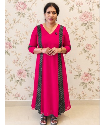 Chiffon Kurti A-line with panel cut-Rani Red