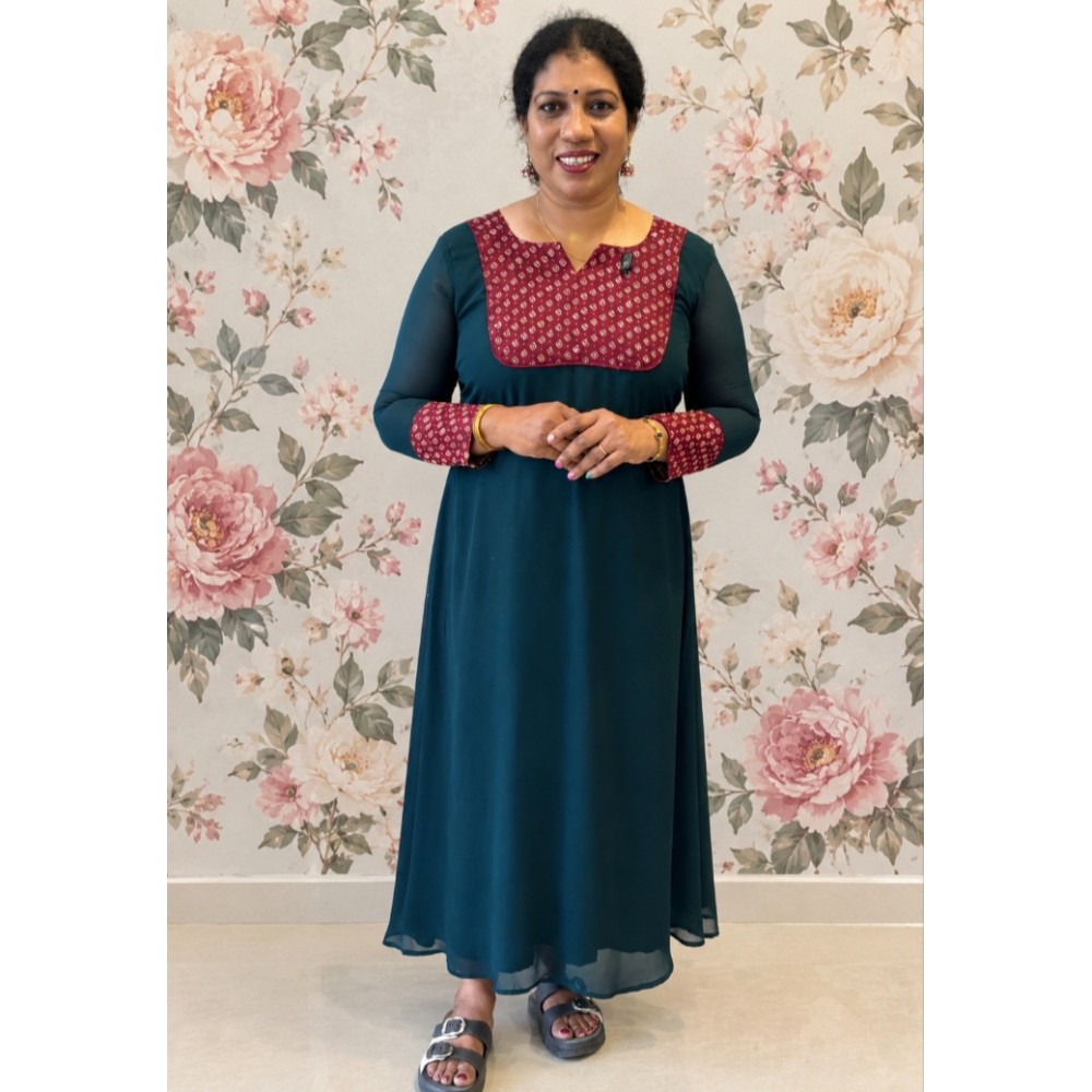 Chiffon A-line Kurti-Rama Green