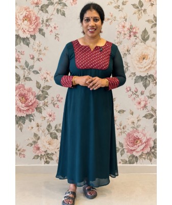 Chiffon A-line Kurti-Rama Green