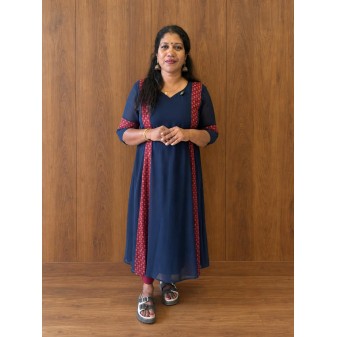 Chiffon Kurti A-line with panel cut-navy blue
