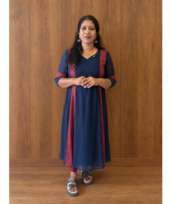Chiffon Kurti A-line with panel cut-navy blue