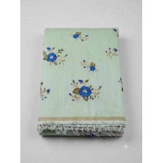 Embroidered Slub Organza Silk Running Material Light Green