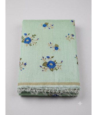 Embroidered Slub Organza Silk Running Material Light Green