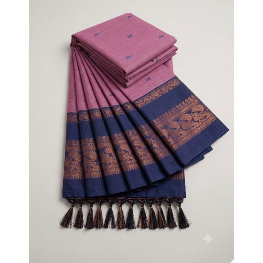 Kalyani Cotton Simple Buttas & Border Saree with Blouse Piece