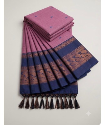 Kalyani Cotton Simple Buttas & Border Saree with Blouse Piece