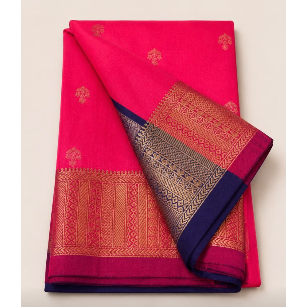 Soft Silk Saree with Contrast Border Pink