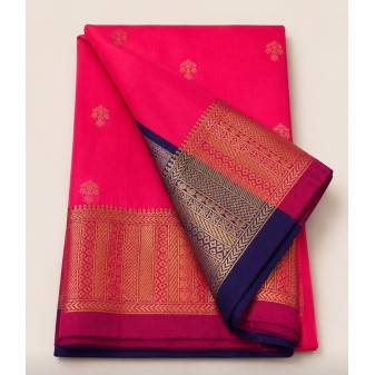 Soft Silk Saree with Contrast Border Pink