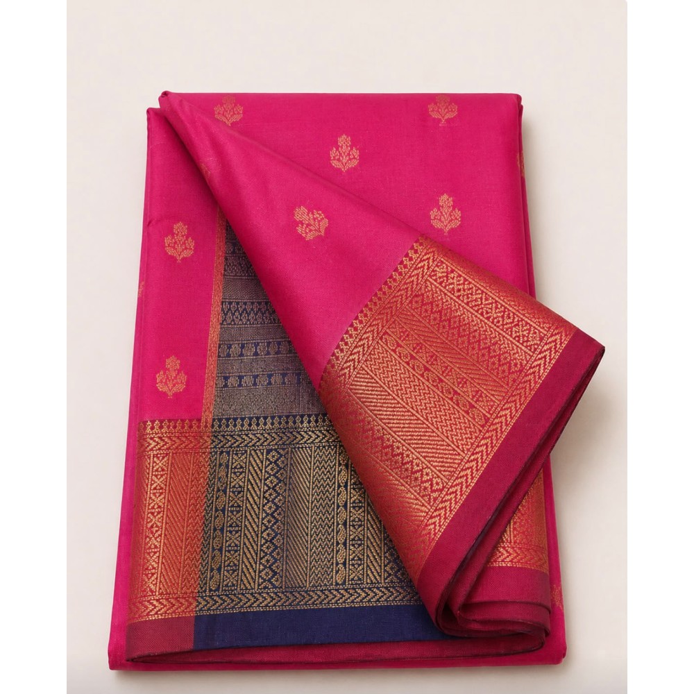 Soft Silk Saree with Contrast Border -pink