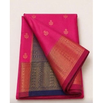 Soft Silk Saree with Contrast Border -pink