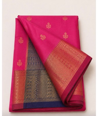 Soft Silk Saree with Contrast Border -pink