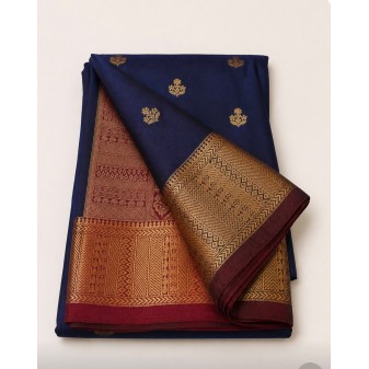 Soft Silk Saree with Contrast Border Navy Blue
