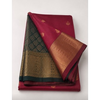 Soft Silk Saree with Contrast Border Olive Green