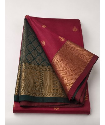 Soft Silk Saree with Contrast Border Olive Green
