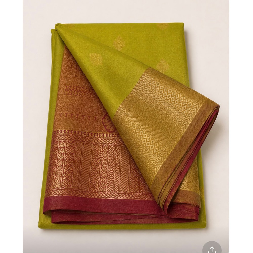Soft Silk Saree with Contrast Border-leaf green