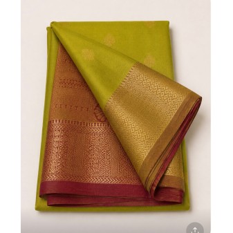 Soft Silk Saree with Contrast Border-leaf green