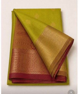 Soft Silk Saree with Contrast Border-leaf green