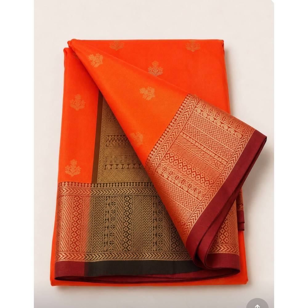 Soft Silk Saree with Contrast Border Orange