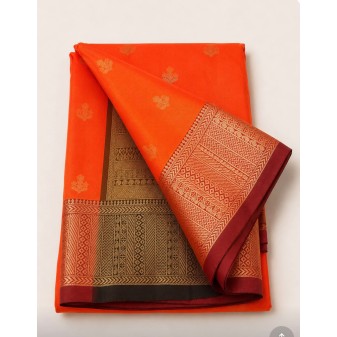 Soft Silk Saree with Contrast Border Orange