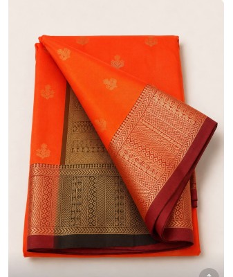 Soft Silk Saree with Contrast Border Orange