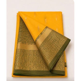 Soft Silk Saree with Contrast Border -bright yellow