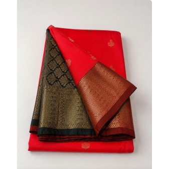 Soft Silk Saree with Contrast Border-chilli red