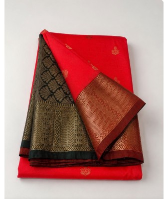 Soft Silk Saree with Contrast Border-chilli red