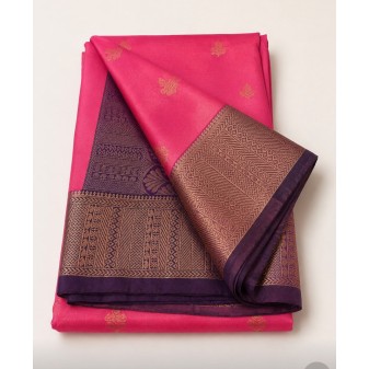 Soft Silk Saree with Contrast Border -baby pink
