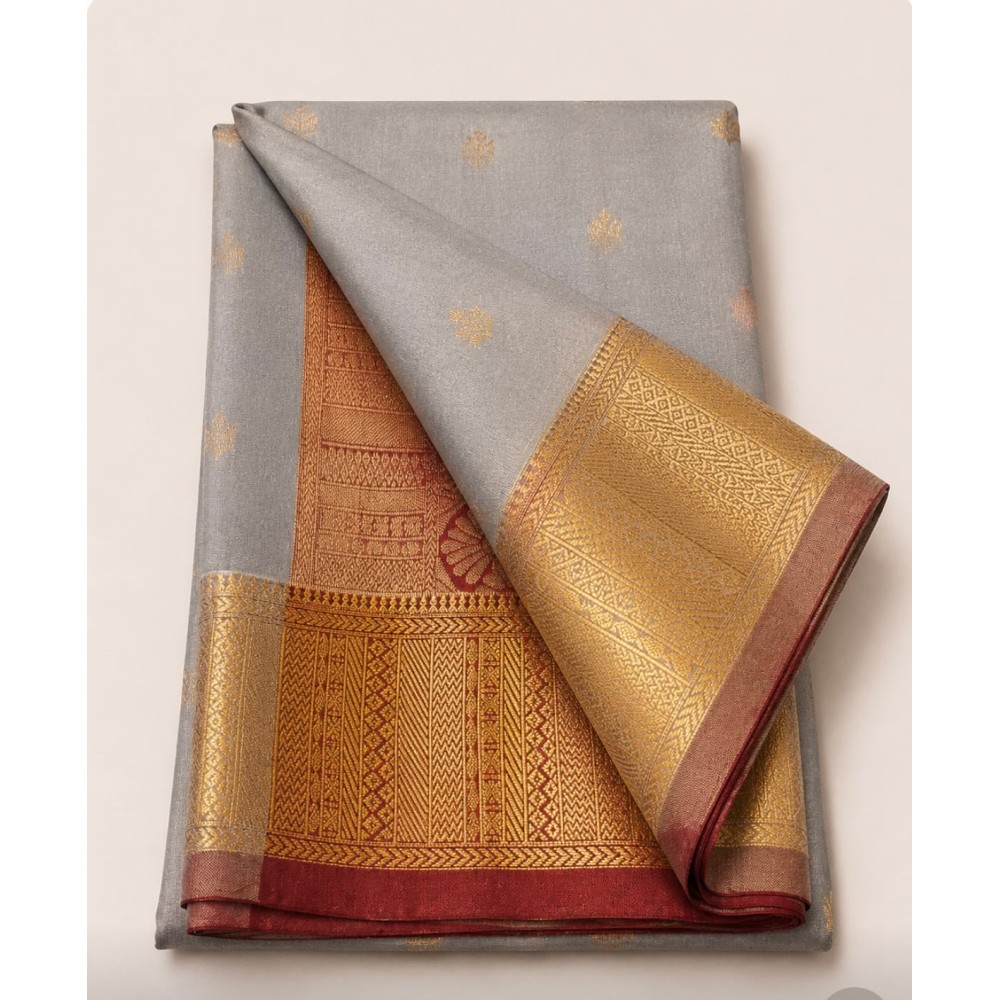 Soft Silk Saree with Contrast Border Grey