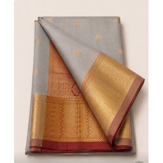 Soft Silk Saree with Contrast Border Grey