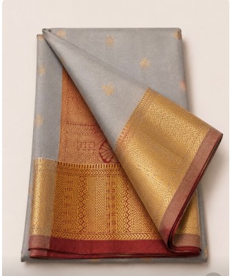 Soft Silk Saree with Contrast Border Grey