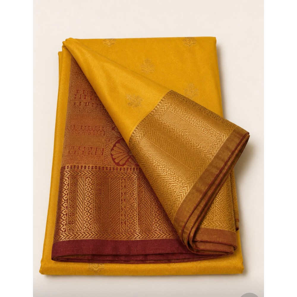 Soft Silk Saree with Contrast Border -yellow