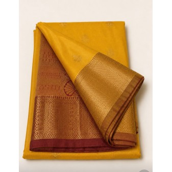 Soft Silk Saree with Contrast Border -yellow