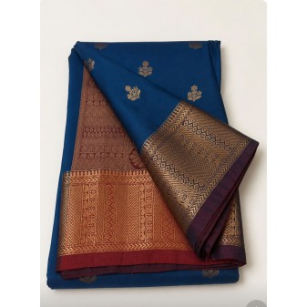 Soft Silk Saree with Contrast Border -teal blue
