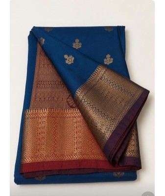 Soft Silk Saree with Contrast Border -teal blue