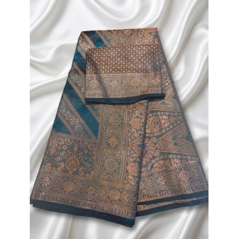 Vibrant Banarasi Silk Saree-teal blue