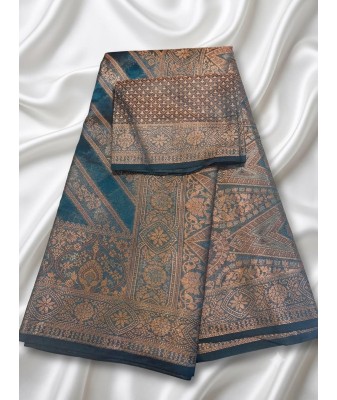 Vibrant Banarasi Silk Saree-teal blue