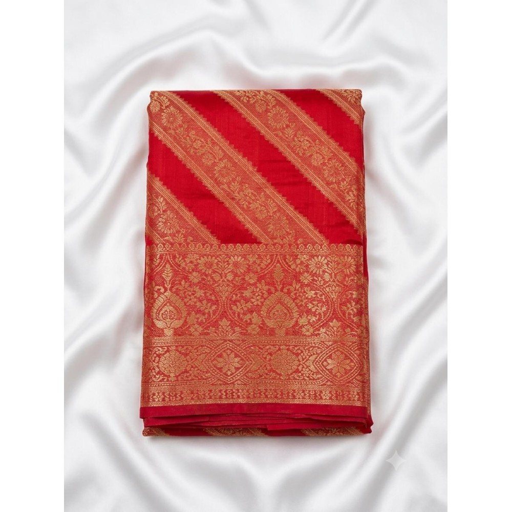 Vibrant Banarasi Silk Saree-chilli red