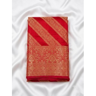 Vibrant Banarasi Silk Saree-chilli red