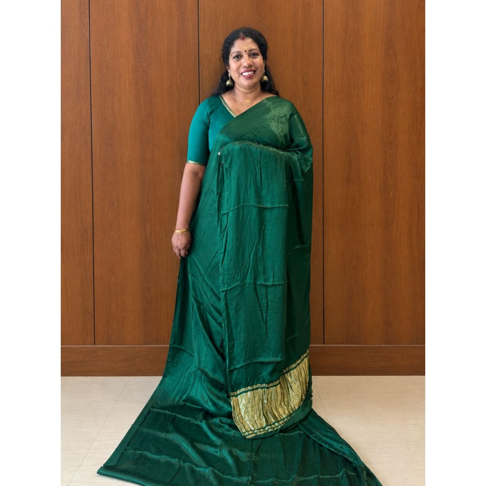 Gaji Silk Saree for Women-dark green