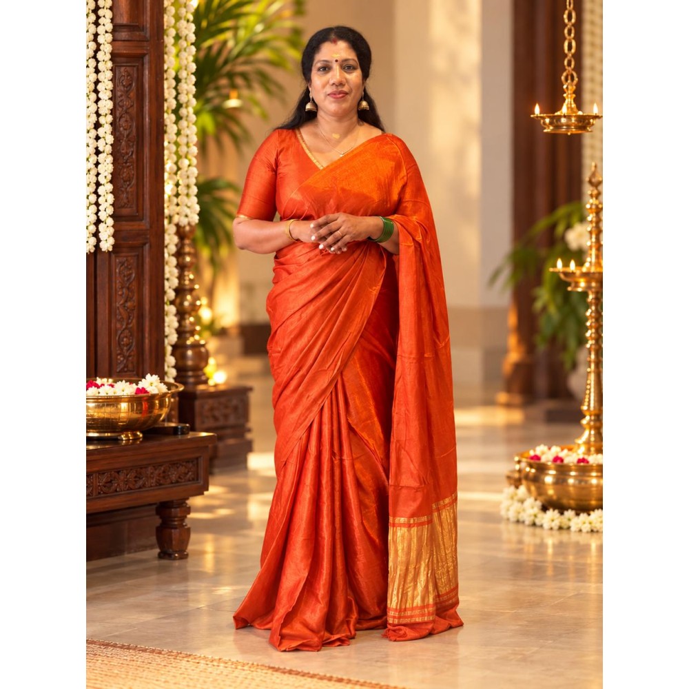 Gaji Silk Saree for Women-orange