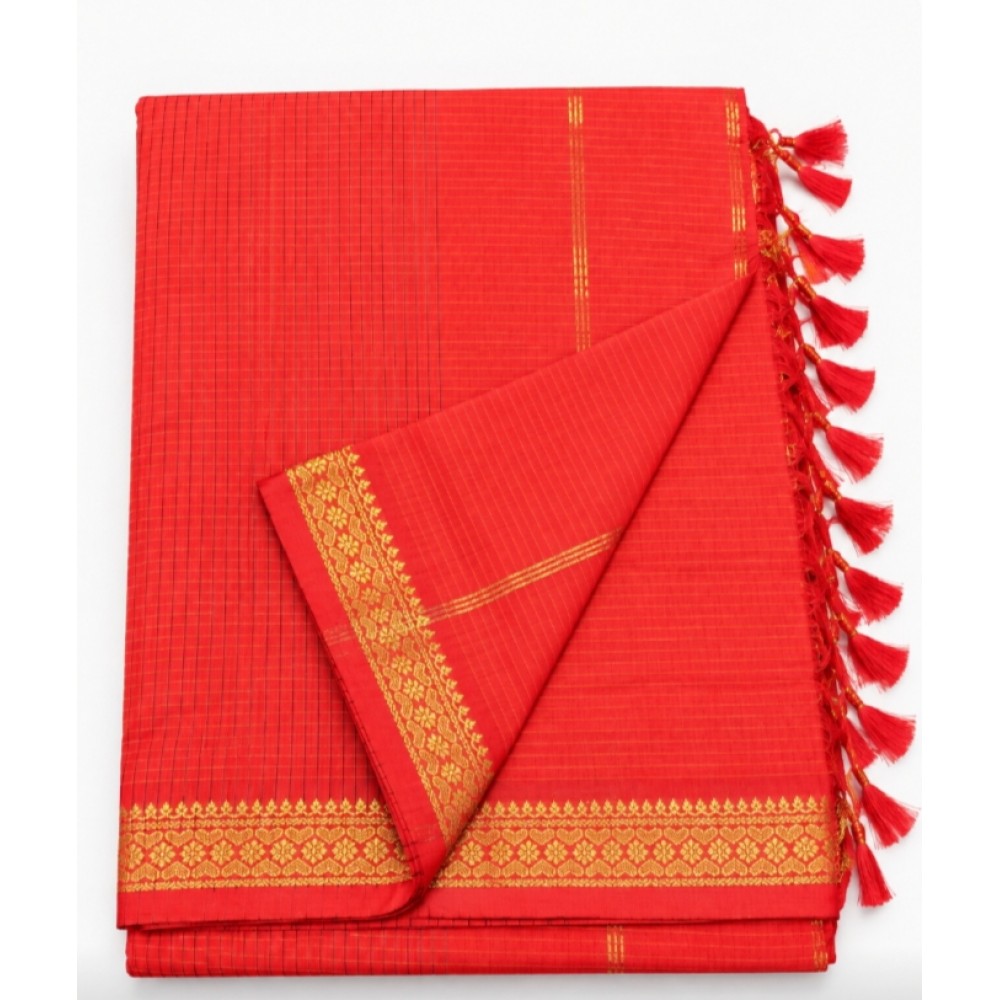 Check Kalyani Cotton Saree-orange
